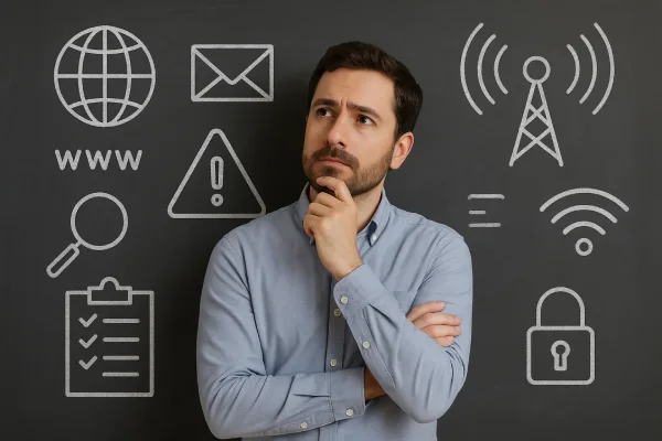 شخصی در حال برنامه‌ریزی برای مقابله با اختلال اینترنت با استفاده از ابزارهای مدرن