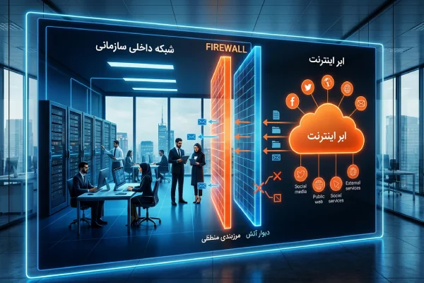 نمایش معماری جداسازی اینترنت از شبکه داخلی سازمان