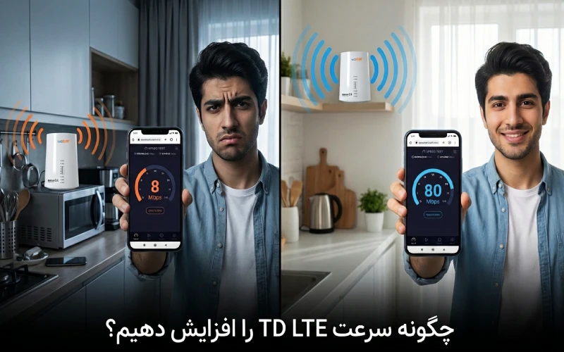 مقایسه سرعت اینترنت TD-LTE قبل و بعد از قرارگیری صحیح مودم در خانه